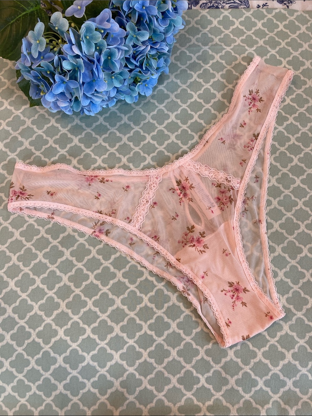 Victoria’s Secret Dream Angels Pink Floral Mesh Brazilian Panty XXL NWT
